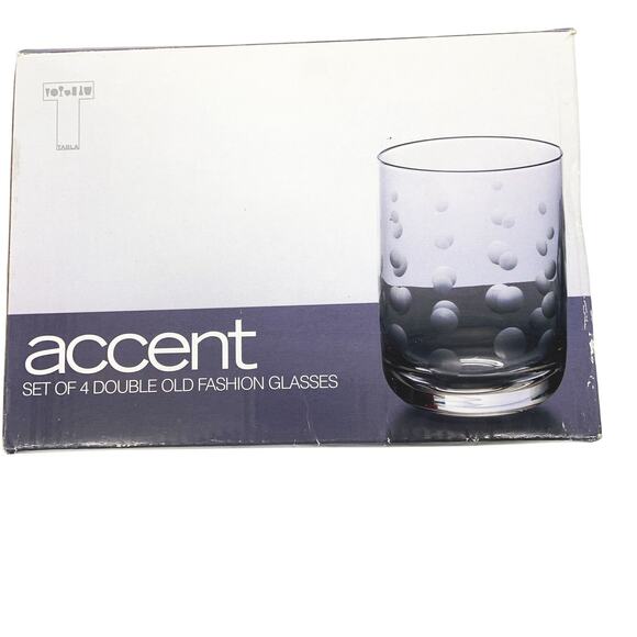 Accent Set of 4 Double Old Fashion Drinking Glasses Circle Etched - Picture 4 of 6